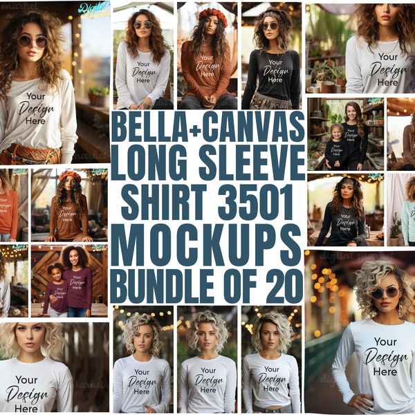 Bella 3501 Mockups Bundle, Bella 3501 Model Mockup, Womens Fall Shirt Mock Ups, Fall Mockups, Long Sleeves Mockups, 3501 Modern Mockup