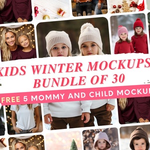 Kinder Winter Mockup Bündel 30, 3001 Mockups, Weihnachtskinder tragen Mockups, Urlaub Mockups für Kinder, Kleidung Mockups