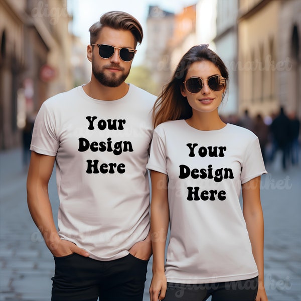 Couple T-shirt Mockup, Bella Canvas 3001 Mockup, White Bella Canvas 3001 Couple Mockup, Bella Canvas 3001 Couple Mockup, Summer Mockup,