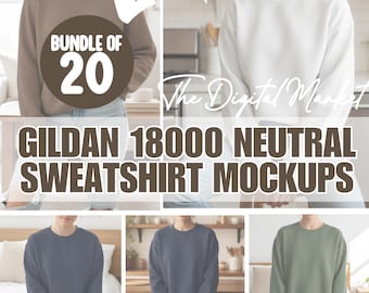 Gildan 18000 Sweatshirt Mockup Bundle, Neutral Color Crewneck Mockups, Lifestyle Model Photos, 20 Gildan 18000 Apparel Mock-up Pack For Etsy