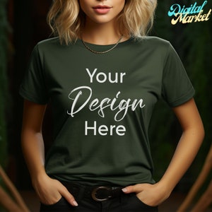 Forest Green Unisex Tee Mock Gildan, Lifestyle Gildan 5000, Forest Green Tshirt Mockup 5000, Gildan 5000 Mockup, Model Mockup Gildan Shirt