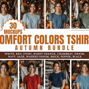 Autumn Comfort Colors Shirt Mockup Bundle – 30 Lifestyle Mockups, 3001 Mockups, Cozy Fall Tshirt Mockup