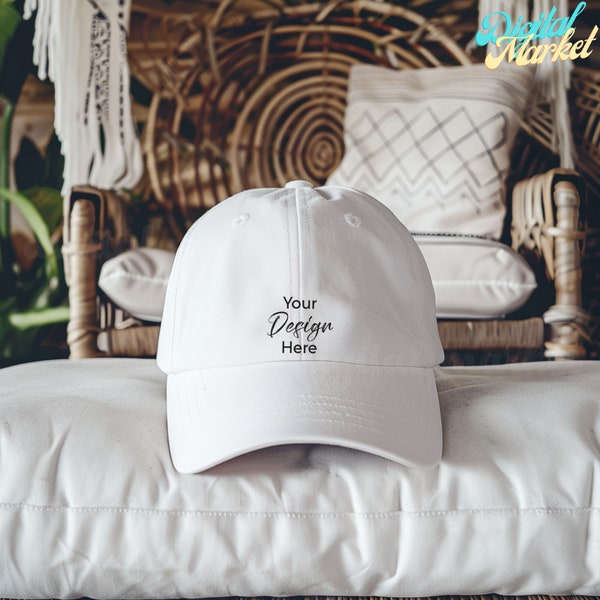 White Cap Mockup, Lifestyle Photo of Cap, Headwear Product Mock Up, White Hat Mockup,  Apparel Mockup