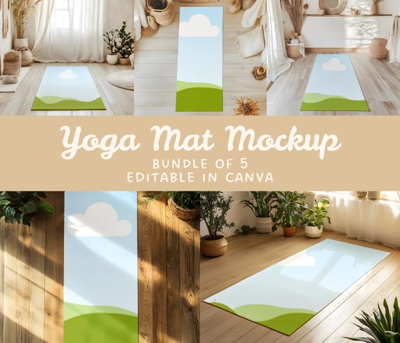 Yoga Mat Canva Template, Workout Mat Mockup Bundle, Editable in Canva Drag and Drop Mockup, Fitness Gym Mat Mockup, Pilates Mat Mockup
