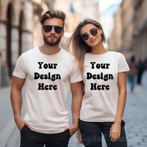 White Bella Canvas Couple Mockup, Couple Tshirt Mockup, Bella Canvas 3001 Mockup, Bella Canvas 3001 Couple Mockup, Couple Shirt Mockup 3001