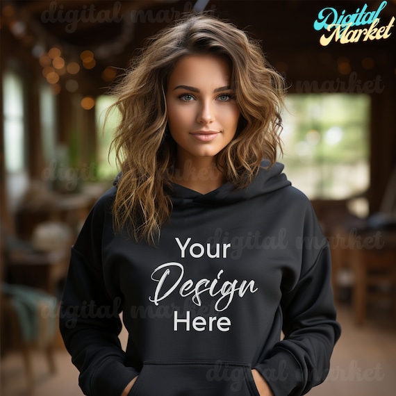 Gildan 18500 Black Hoodie Mockup, Gildan Hoodie Mockup, Black Hoodie Mockup, Model Mockup, Black Oversized Hooded Mockup, Gildan Mocks, POD