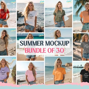 Summer Shirt Mockup, Mockup Bundle of 30, Beach Lifestyle Mockup Photos, Summer Lifestyle Mockup, Female Model, High Quality Image image 1