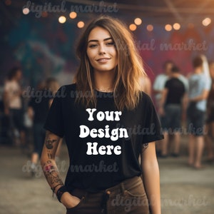 Black Bella Canvas 3001 Mockup, Bella Canvas 3001 Mockup, Bella Canvas 3001 Black Mockup, Boho Mockup, Party Background Mockup