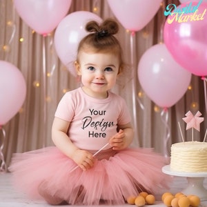 Pink Bella And Canvas 3001T Mockup, First Birthday Photoshoot Mockup, Photoshoot Mockup, Girls Shirt Mockup, Pink Toddler Tshirt Mockup