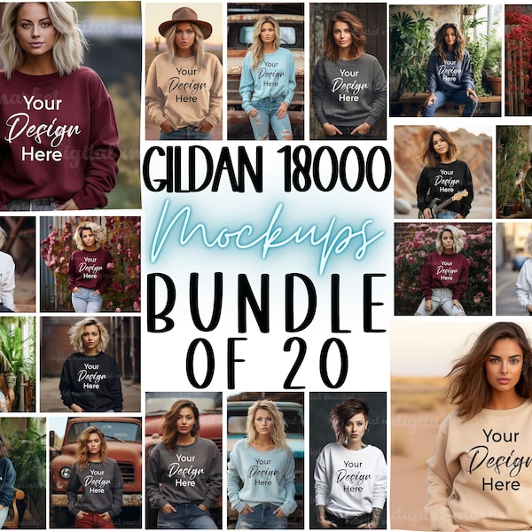 Gildan 18000 Mockup Bundle, 18000 Pullover Bundle, Gildan Model Mockups, Ganzer Schnitt Bundle, Lifestyle Mockups, Sweatshirt Mockup Fotos