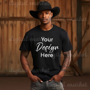 Black Bella Canvas 3001 Mockup, Western Mockup, Male T-shirt Mockup, Black Tshirt Mock, Model 3001 Mockup, Black Model Mockup, Styled Mockup