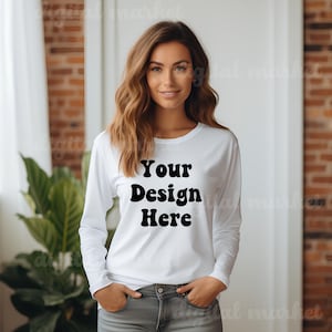 Bella Canvas Mockup, Bella Canvas 3501 Mockup White, Bella Canvas White Long Sleeve Shirt Mockup, 3501 Mockup, White Long Sleeve Tee Mock up