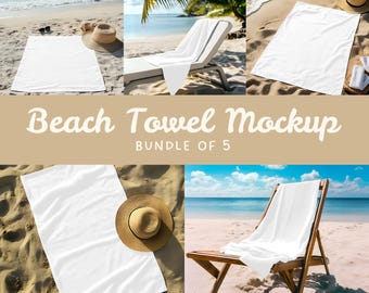 Paquete de maquetas de toallas de playa, maquetas de toallas de baño, plantilla de maqueta de Canva, maqueta editable con función de arrastrar y soltar en Canva, superposición de maqueta costera