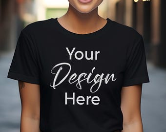 Maqueta de camiseta unisex negra, maqueta de Gildan 5000, maqueta de camiseta negra 5000, maqueta de camisa Gildan, maqueta de camiseta de mujer Gildan 5000