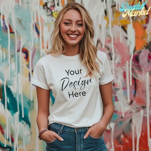 White Bella Canvas 3001, Female Tshirt Mockup, Styled Shirt Mockup, Fall Mockup, Womens Tee Mock, White T-Shirt Mockup, White Tshirt mockup
