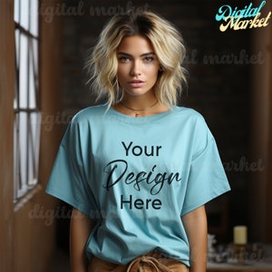 Comfort Colors Mockup Lagoon Blue Comfort Colors 1717 Mockup, C1717 Mockup Lagoon Blue, Trendy Oversized Tshirt Mockup, Blue Shirt Mockup