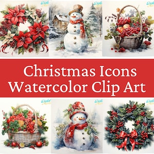 Christmas Watercolor Clipart, Journaling, Commercial Use, Card Making, Digital Paper Craft, Scrapbooking, Snowman Clip Art, Christmas JPG