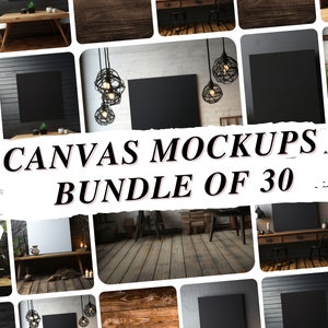 Canvas Mockup Bundle, Bilderrahmen Mockup Bundle-Set, 30 Wand Mockup Rahmen, Wandkunst Mockups holziges dunkles Thema