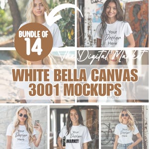 White Bella Canvas 3001 Mockup Bundle, Unisex T-Shirt Mockup, Flat Lay Tee Display, Lifestyle Tee Mockup, Digital Download