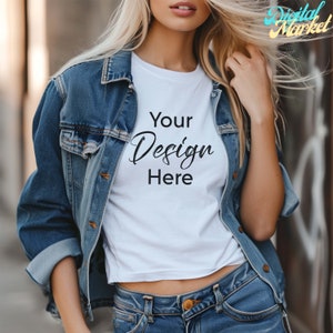 White Bella Canvas 3001, Female Tshirt Mockup, Styled Shirt Mockup, Fall Mockup, Womens Tee Mock, White T-Shirt Mockup, White Tshirt mockup