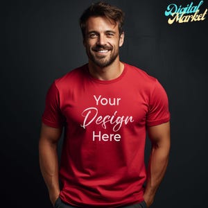 Red Shirt Mockup Gildan, Model Mockup Gildan Shirt, Red Gildan 5000 Mockup, Red Unisex Tee Mock Gildan, Mockup Gildan 5000 image 1