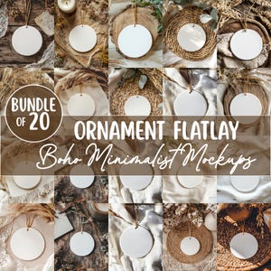 Boho Ornament Mockup Bundle of 20, Minimalist Flatlay Mockups, Round Ceramic Mockup Set, Neutral Product Mockups, Rustic Flatlay Mockups