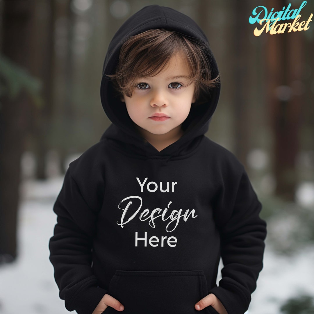 Kids Black Hoodie Mockup Model Rabbits Skins Pullover Hooded Etsy
