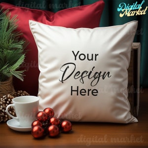 Throw Pillow Mock up Decorative Pillow Mockup Christmas Mockup Accent Pillow Mockup Product Mockup Flat Lay MockUp JPG Digital Download
