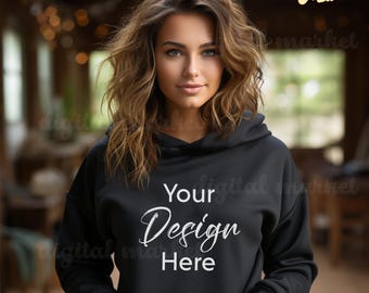 Gildan 18500 Black Hoodie Mockup, Gildan Hoodie Mockup, Black Hoodie Mockup, Model Mockup, Black Oversized Hooded Mockup, Gildan Mocks, POD