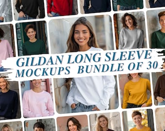 Gildan 2400 Long Sleeve Mockup Bundle of 30, Lifestyle Mockup Photos, Gildan Lifestyle Mockup 2400, Unisex Mockup, Male and Female Model
