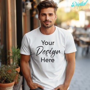 Gildan White Shirt Mockup, Male Tshirt Mockup, Styled Shirt Mockup, Fall Mockup, Unisex Tee Mock, White T-Shirt Mockup, White Tshirt mockup