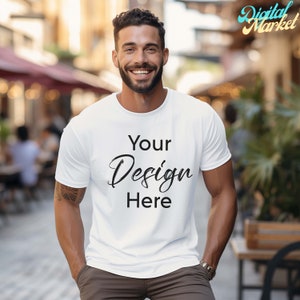 White Gildan 5000 Mockup, Male Tshirt Mockup, Styled Shirt Mockup, Fall Mockup, Unisex Tee Mock, White T-Shirt Mockup, White Tshirt mockup