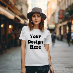 3001 White Shirt Mockup, White T-Shirt Mockup, White Bella Canvas 3001 Mockup, Female Model Mockup, Woman 3001 T-shirt Mockup, 3001 Mockup