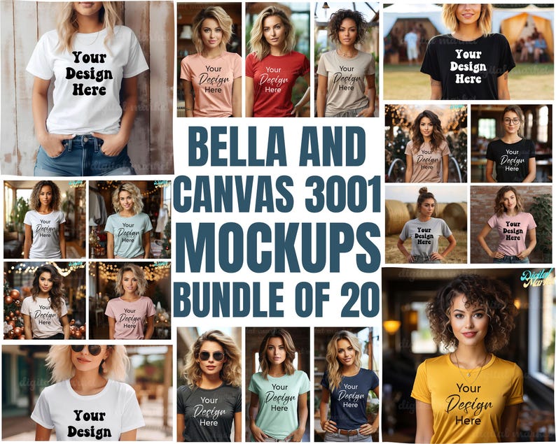 Bella Canvas 3001 Mockup Bundle, 3001 Tshirt Bundle, Mock up, Mockup, Mockup di Tshirt Bella Canvas, Bella Canvas 3001, Mockup, Mockup immagine 1