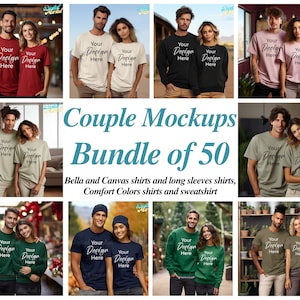 Couple Mockup Bundle of 50, Gildan Hoodie, Gildan Sweatshirt, Bella Canvas Shirt, Comfort Colors Shirt, Long Sleeve Shirt, Bundle Mockups