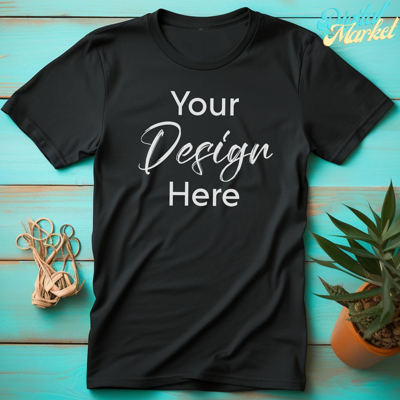 Puede incluir: Camiseta negra con el texto "Your Design Here" impreso en blanco en la parte delantera.