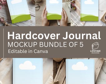 Hardcover Journal Mockup Canva Vorlage, Buch Mockup Bundle, ziehen & ablegen Notebook Mockup, moderne Boho Tagebuch Canva Mockups
