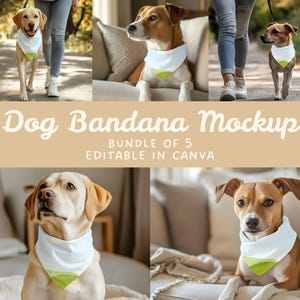 Dog Bandana Mockup Canva Template, Dog Collar Mockup Bundle, Editable in Canva Drag and Drop Mockup, Pet Bandana Collar Mockups Dog Overlay