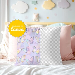 Children&#39;s Bed Pillow Mockup, Blank Throw Pillow Mockup Editable in Canva, Baby Girl Accent Pillow Mockup, Kids Nursery Pillow Cover Mockup