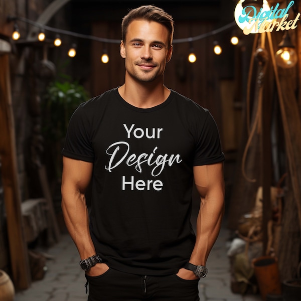 Black Tshirt Mockup 5000, Gildan 5000 Mockup, Model Mockup Gildan Shirt, Black Unisex Tee Mock Gildan, Outdoor Gildan 5000