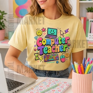 Computer Teacher PNG SVG, Colorful Technology Teacher Sublimation Design, Back to School Cricut File, Classroom Shirt Graphic