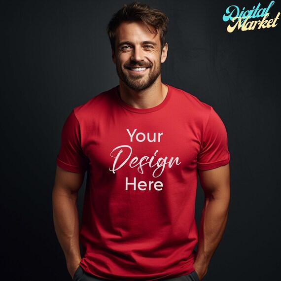 Red Shirt Mockup Gildan, Model Mockup Gildan Shirt, Red Gildan 5000 Mockup, Red Unisex Tee Mock Gildan, Mockup Gildan 5000