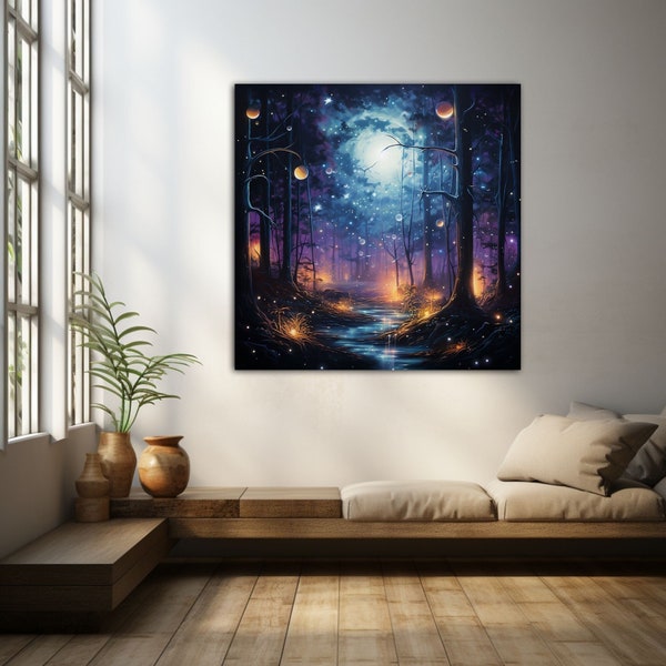 Illuminated Forest Printable Art, Magic Forest Digital, Psychedelic Artwork, Forest Trail, Illumination Art, Instant Art Download