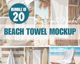 Maqueta de toalla de playa, paquete de toallas de playa esenciales de verano, maqueta de toalla vertical, maqueta de playa costera, maqueta de accesorios de playa