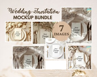 Boho Minimalist Neutral Wedding Invitation Mockup Bundle Card Invitations Canva mockup Stationery Cards Birthday Wedding Menu recipe JPG