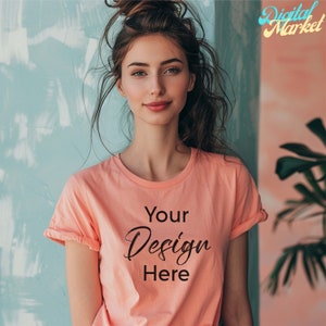 Bella+Canvas 3001 Heather Prism Sunset Shirt Mockup, Jersey Short Sleeve Tee Womens T-Shirt Mockup, Prism Sunset Mockup