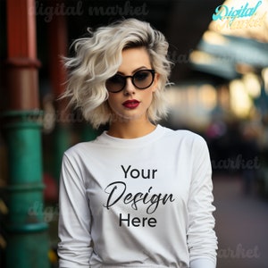 Bella Canvas White Long Sleeve Shirt Mockup, Bella Canvas 3501 Mockup White, 3501 Mockup, White Long Sleeve Tee Mock up, Boho Chic Model