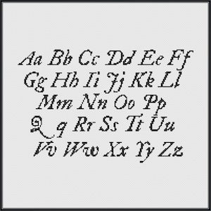 May include: A black and white alphabet in a cursive font. The letters are arranged in rows, starting with Aa and ending with Zz.