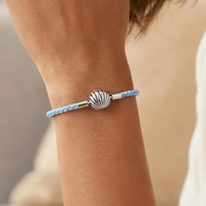 Pulsera trenzada azul océano estilo Pandora con cierre de concha estilo plata de ley | Joyería minimalista playera