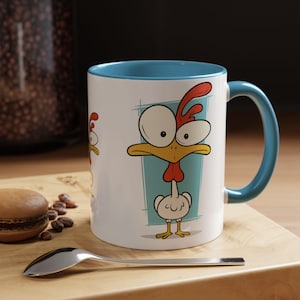 Grappige koffiemok met kipaccent, speels cartoonontwerp, speelse uitstraling, 11/15oz, duurzaam keramiek, vrolijke energie, cadeau-idee